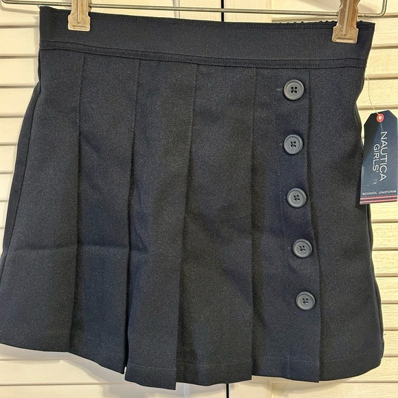 NWT NAUTICA School Uniform Pleated Skort-skirt Navy Blue-Elastic waist- buttons - Picture 4 of 9